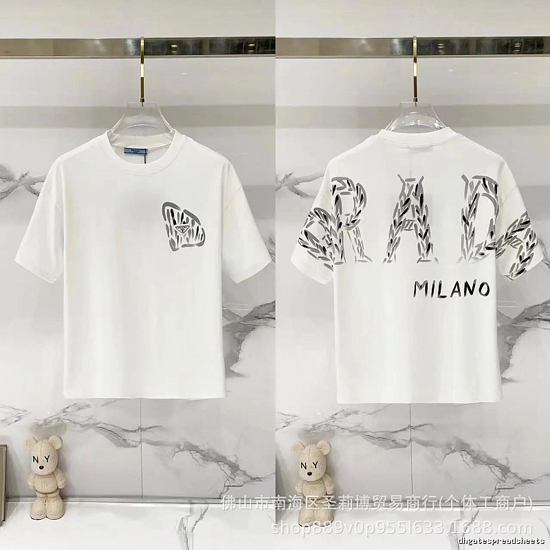 Prada Triangle Logo Trendy & Edgy Style White Short-sleeve T-shirt
