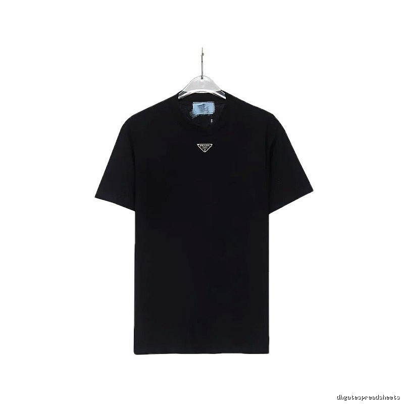 Prada Triangular Logo Minimalist Style Black Short-sleeve T-shirt