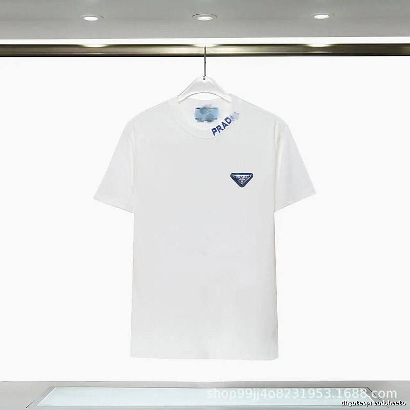 Prada Triangular Logo Minimalist Style White Short-sleeve T-shirt