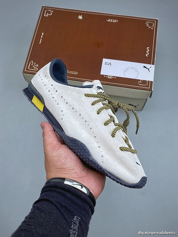 PUMA White, Navy and Yellow Suede Low-Profile Sneakers Highlighting Everyday Court Profile
