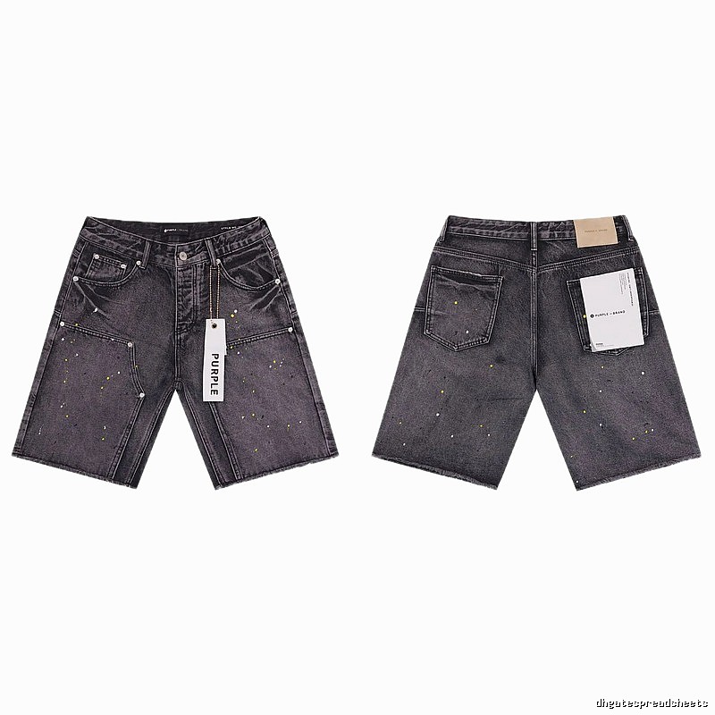 Purple Godspeed Ink-splattered Black and Grey Denim Shorts