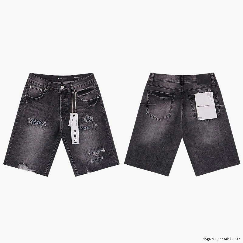 PurpleGodspeed High Street Ripped Black Gray Denim Shorts