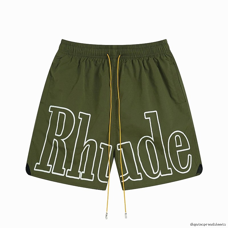 RHUDE letter-style military green shorts