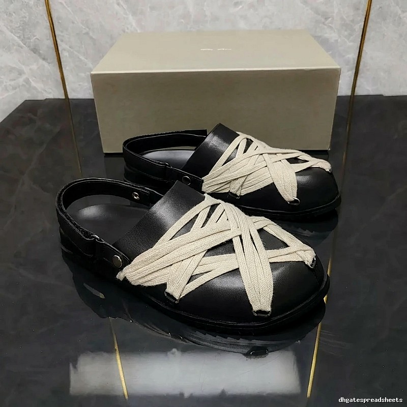 Rick Owens cross-strap dark style slippers