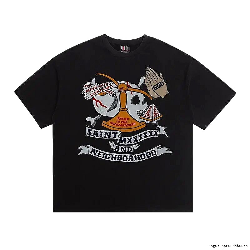 SAINT Skull Print Street Style Black T-Shirt