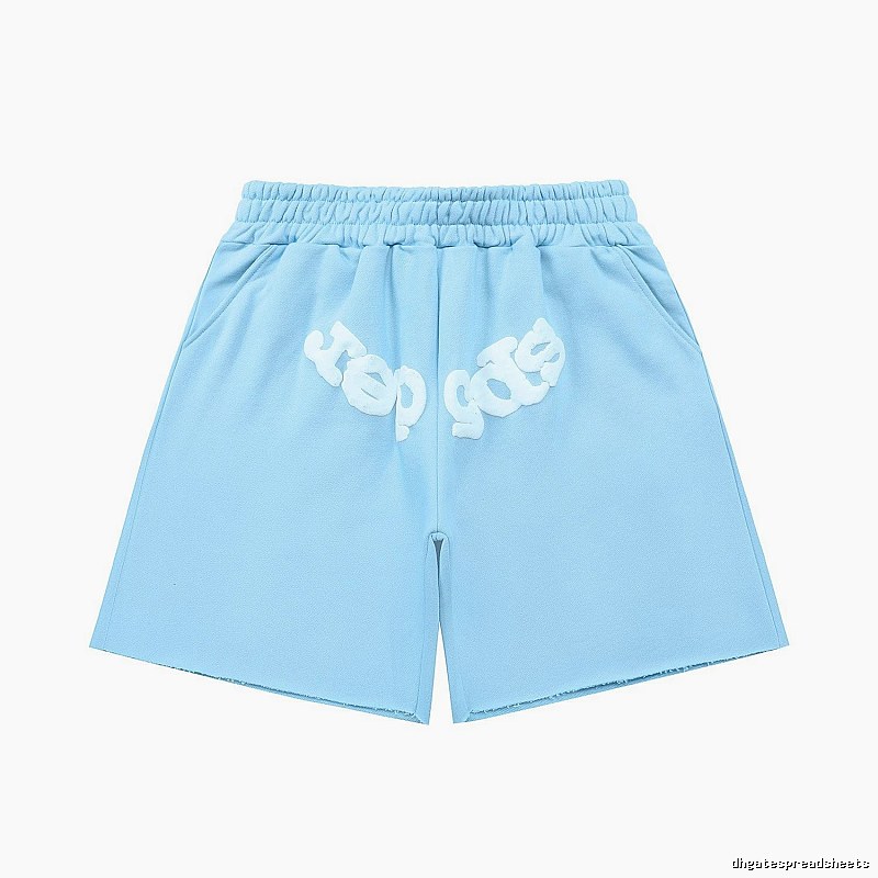 Sp5der letter-style light blue shorts