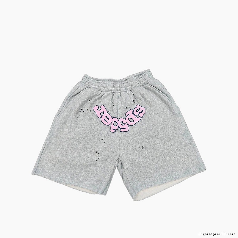 Sp5der Printed Street Style Grey Shorts