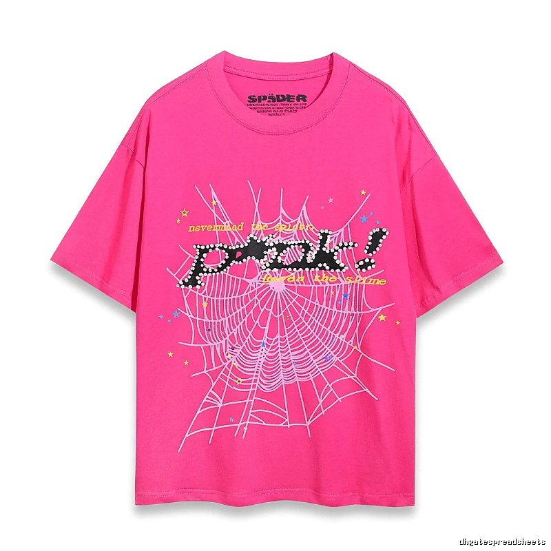 Sp5der Spider Web Print Trendy and Cool Rose Red T-shirt
