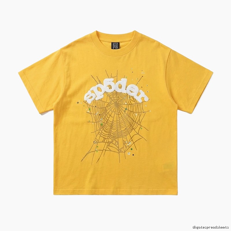 Sp5der Spider Web Trendy Cool Yellow T-shirt