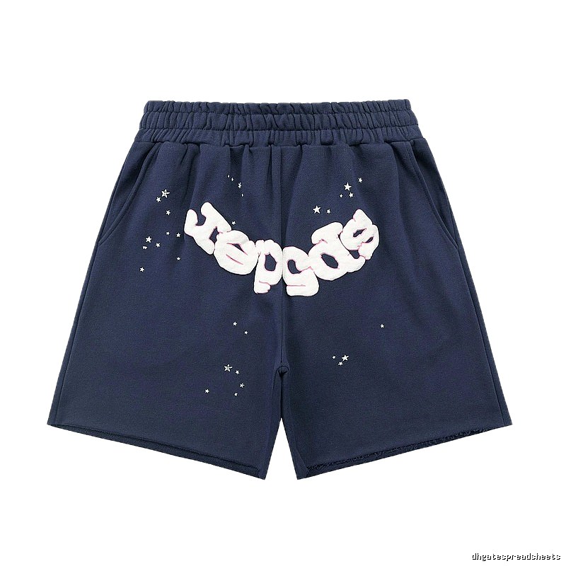 Sp5der Star Print Shorts (Navy Blue)