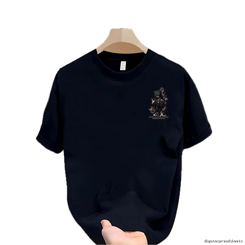 Streetwear Street Style Navy Blue Mechanical Bear Graphic Short-sleeve T-shirt