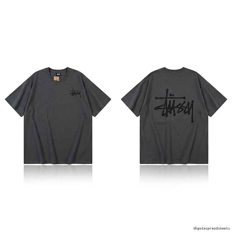 Stussy basic style simple style dark gray T-shirt