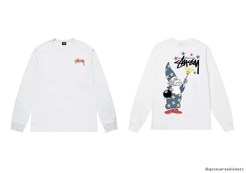 Stussy cartoon print style white long T-shirt