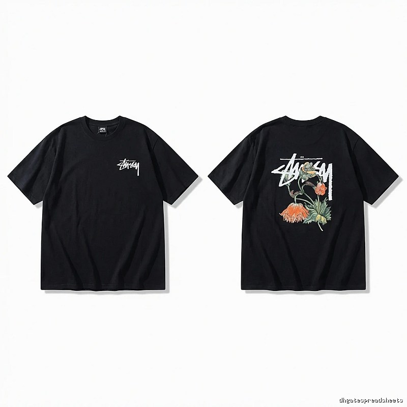 Stussy floral-style black T-shirt