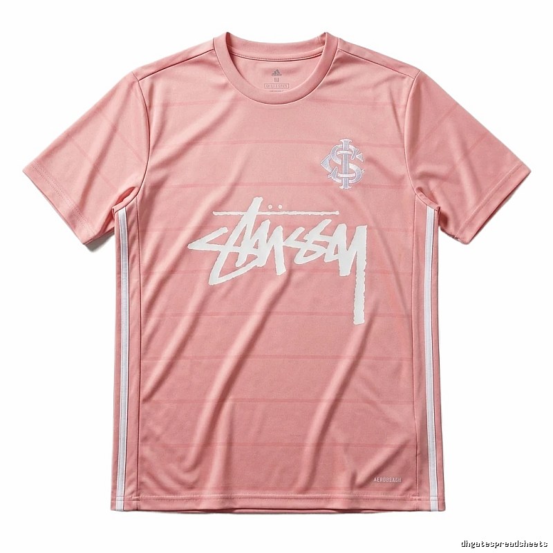 Stussy trendy brand pink striped T-shirt