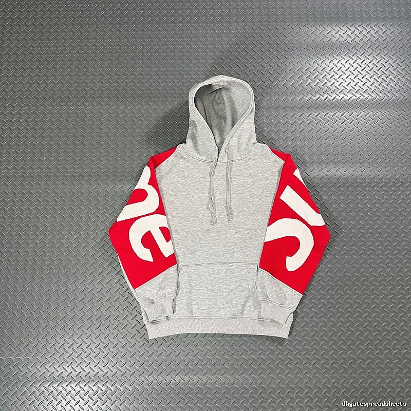 Supreme Grey Hoodie with Red Sleeve Logo Panels