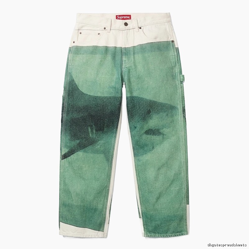 Supreme shark pattern workwear-style green pants