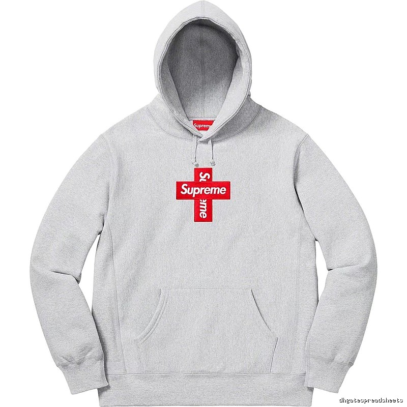 Supreme Streetwear Logo hoodie Gray Red Oversized with Logo Accent