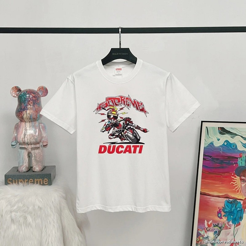 Supreme x Ducati Co-branded Biker Style White T-Shirt