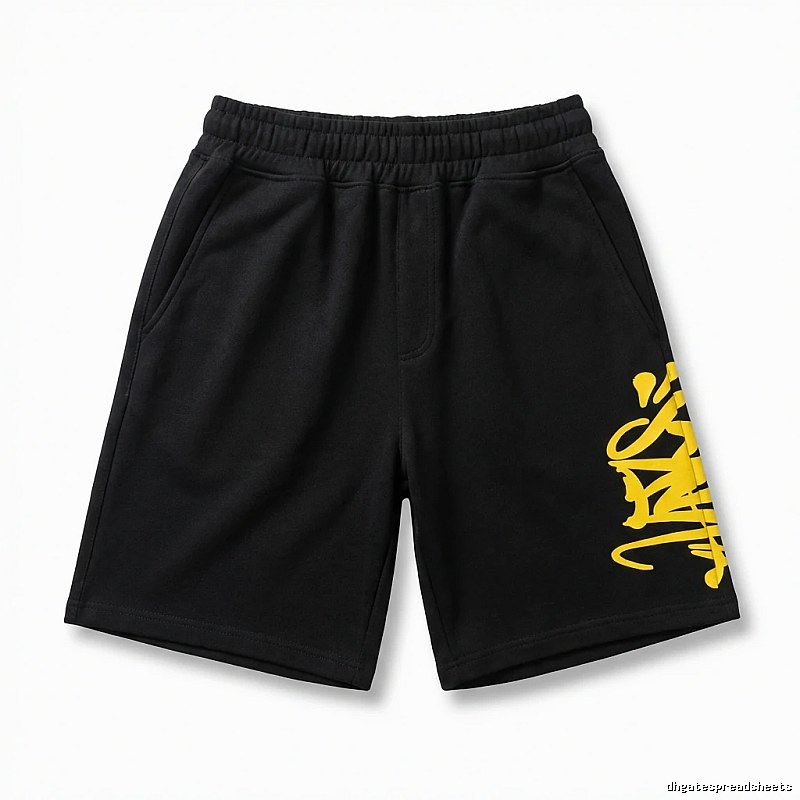 SynaWorld graffiti-style black shorts