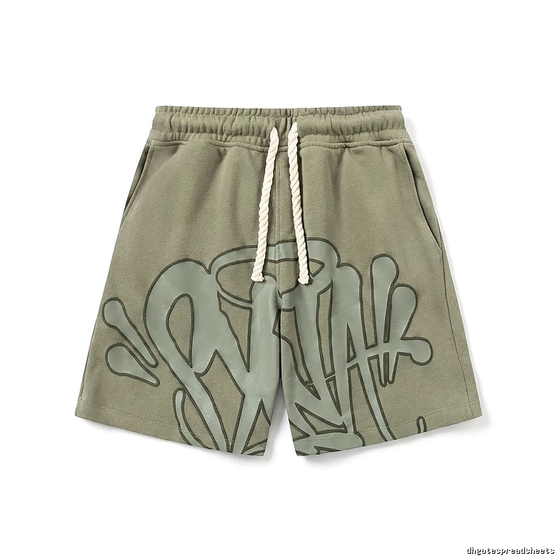 SynaWorld graffiti-style military green shorts