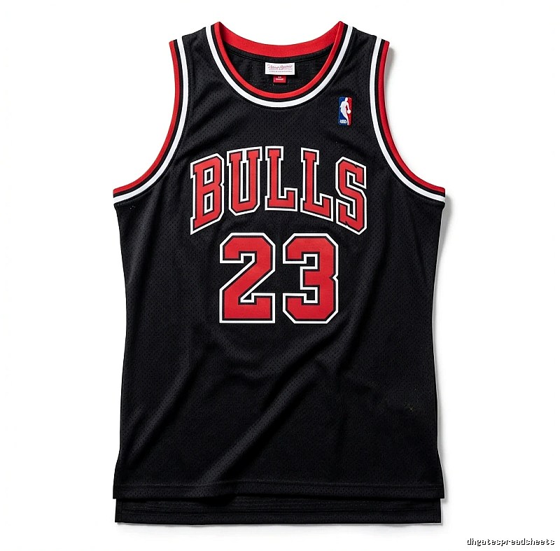 The classic black and red basketball uniforms of the Michael Jordan.