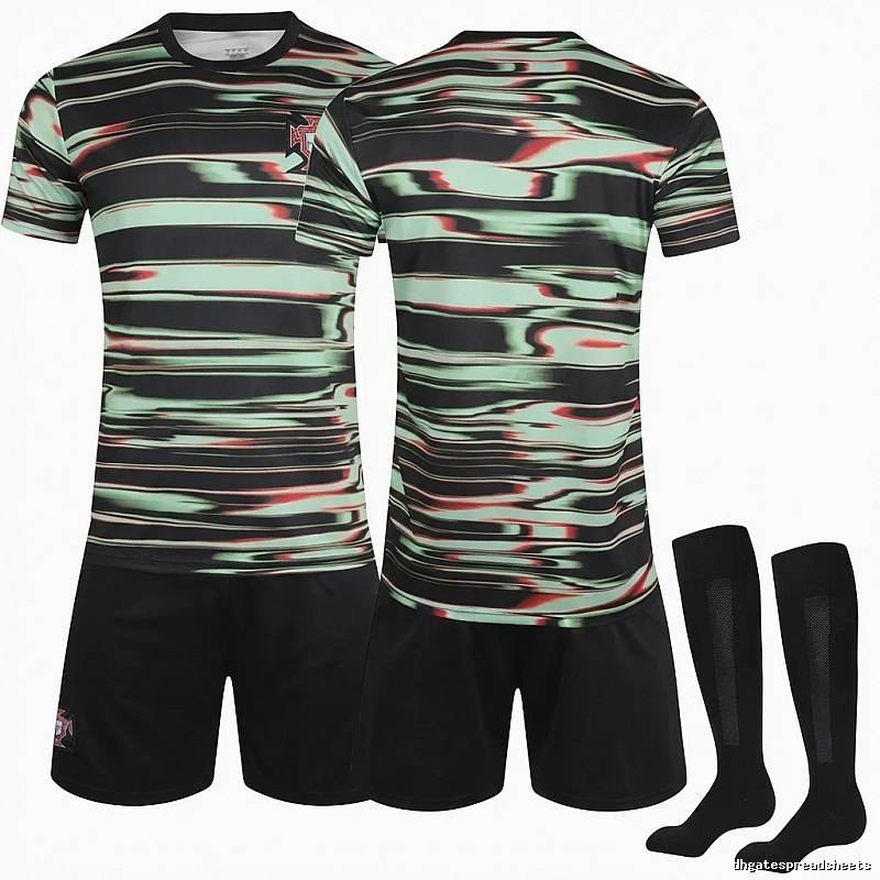 The trendy black and green style of the Portuguese team uniform.