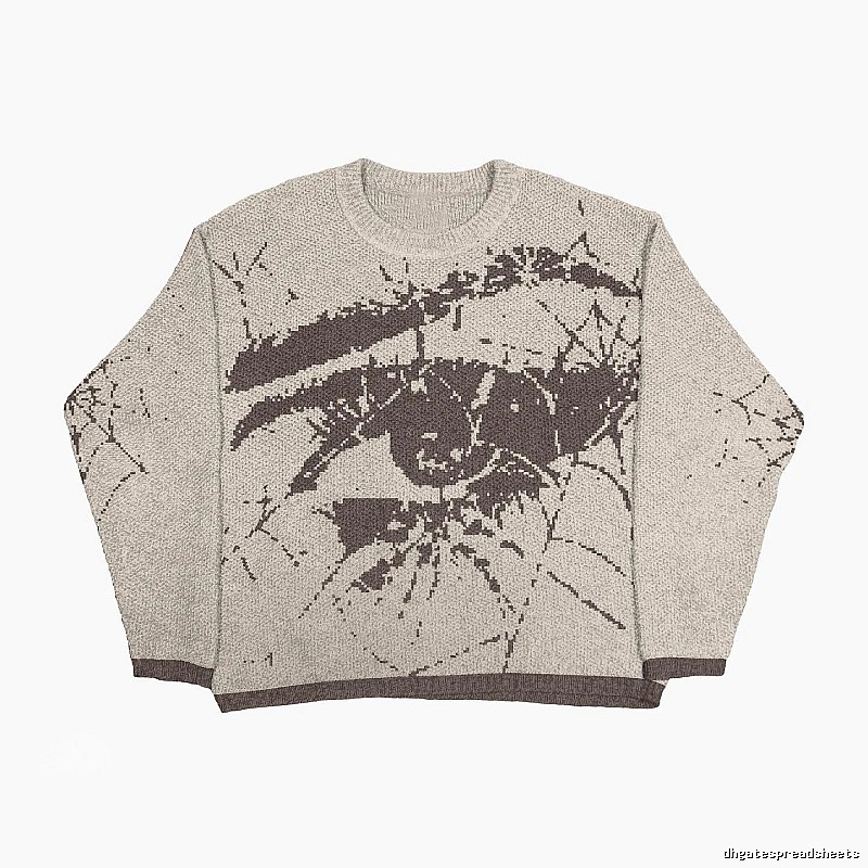 Urban Anime graphic sweater Black Knit Top with Statement Pattern