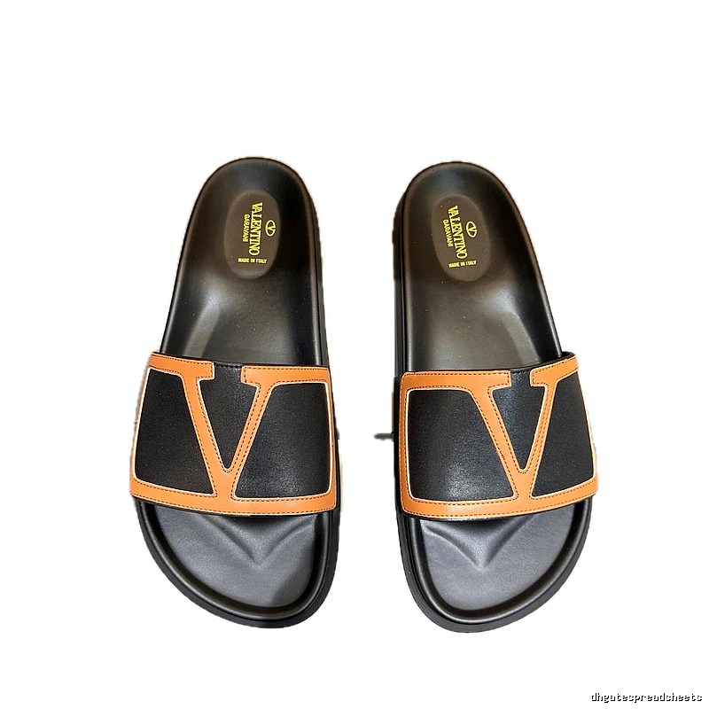 Valentino V-logo Casual Black and Brown Slide Sandals