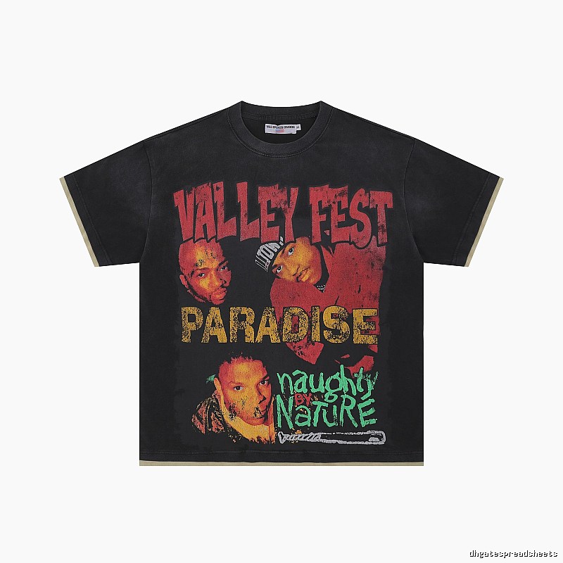 Valley Fest Hip-hop Vintage Distressed Black T-Shirt