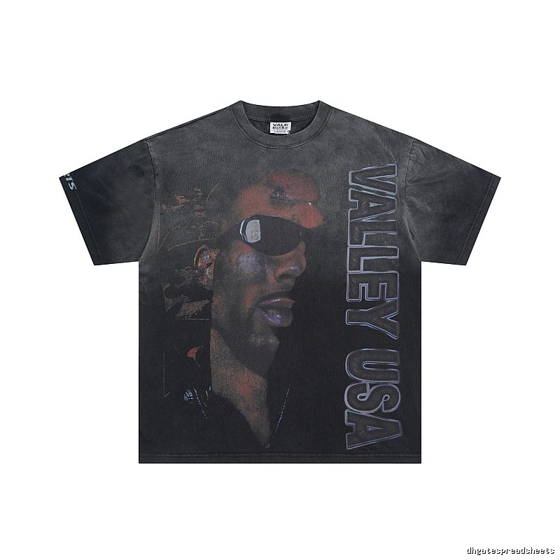 Valley Portrait Printed American Retro Black T-shirt