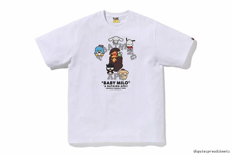 White short-sleeved shirt with Bape cartoon prints