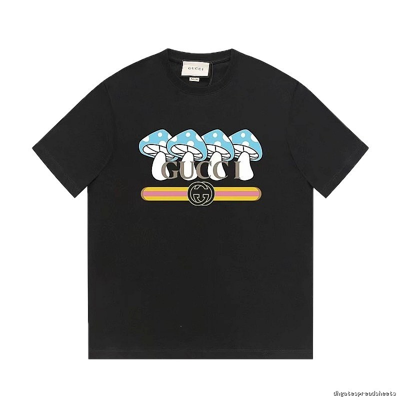 Gucci Mushroom Print Cool and Trendy Style Black Short-sleeve T-shirt