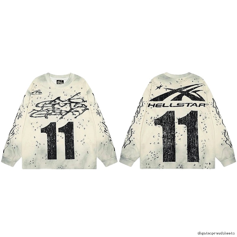 Hellstar No.11 Distressed Street Style Off-white Long Sleeve T-shirt